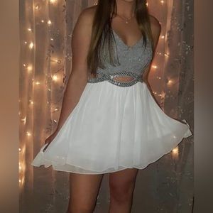 Speechless Elegant Short Ivory and Silver Prom Dress 🤍